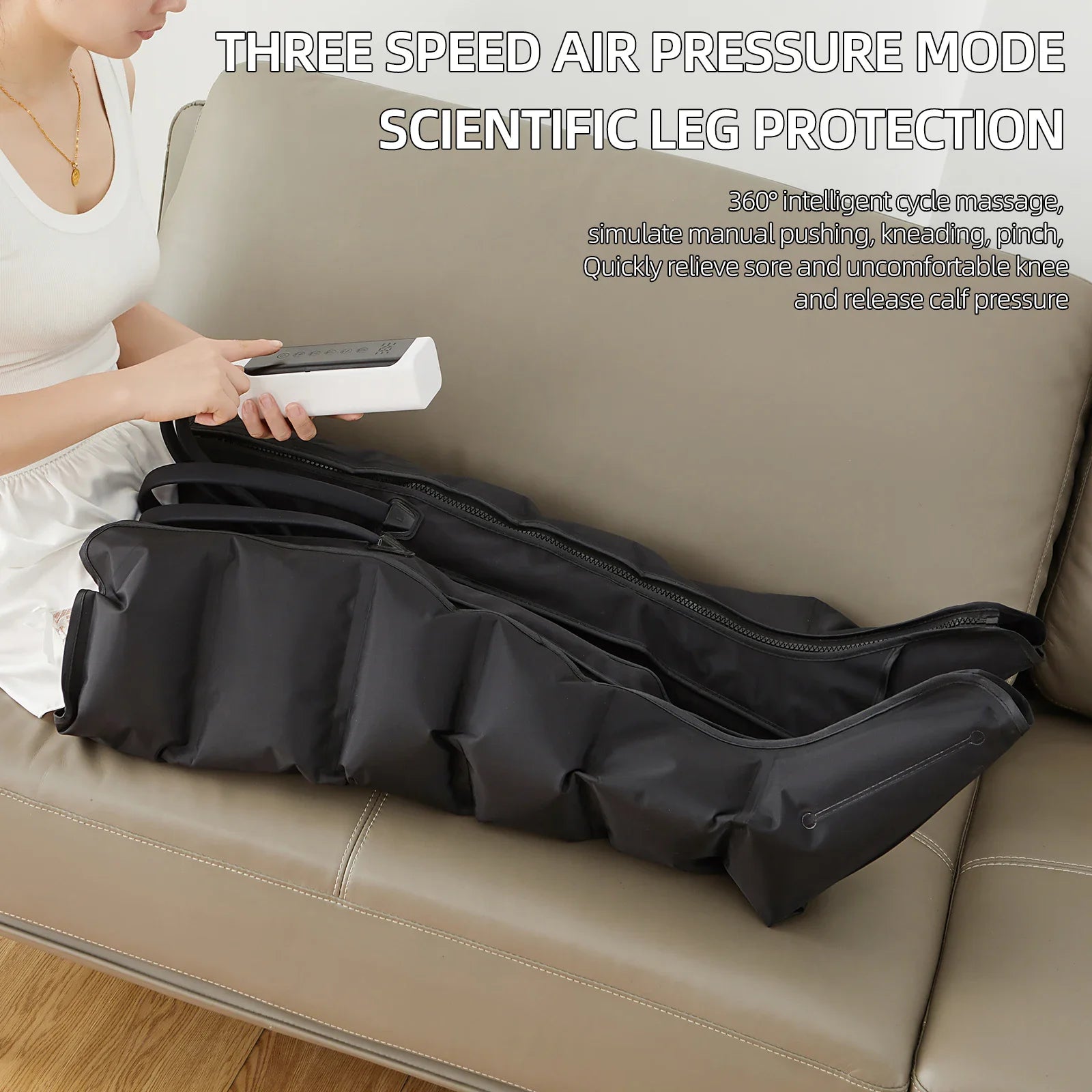 Air Compression Leg Massager Boots | 6-Airbag Foot, Calf & Knee Massage System with 3 Modes, 3 Intensities & LED Control