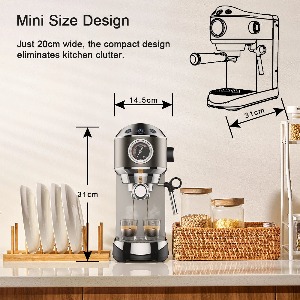 Espresso Machine with Steam Wand and 1.1 L Tank, Optional Separate Grinder
