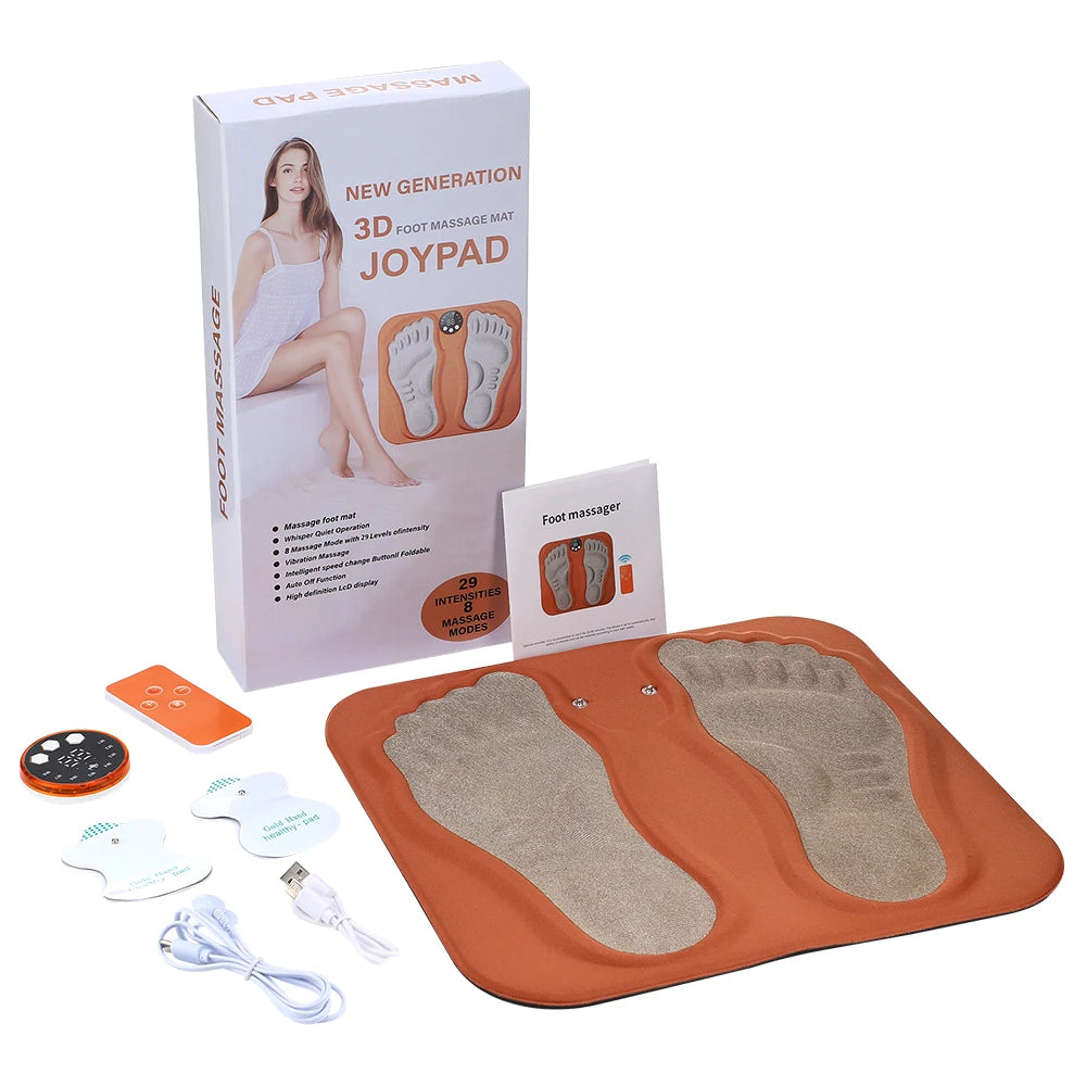 EMS Foot Massager Mat with Remote | 8 Modes, 29 Intensity Levels, Rechargeable Control & Body Electrode Pads