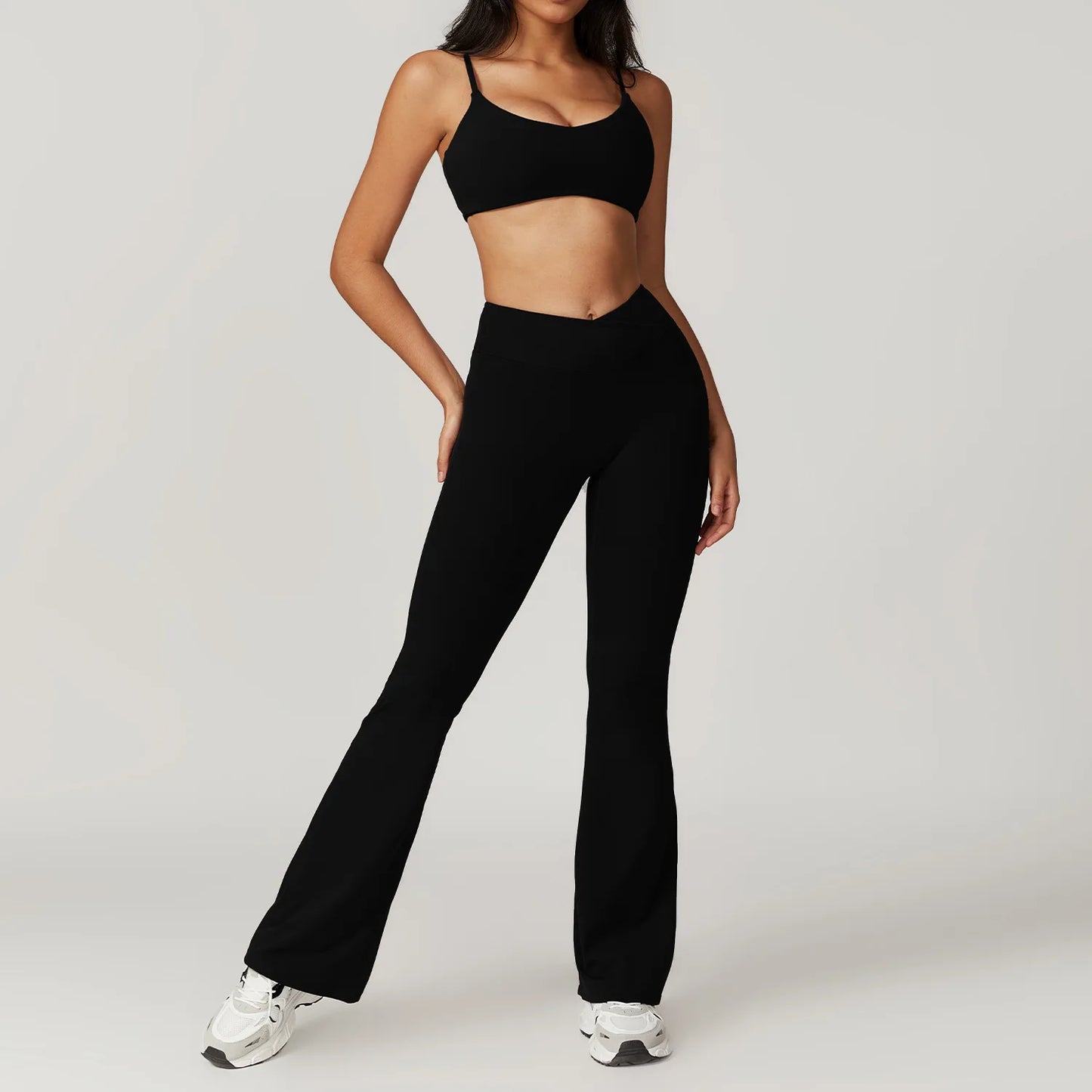Yoga Set for Women | 2-Piece Short Sleeve Crop Top and High Waisted Leggings Workout Outfit with Quick-Dry Stretch Fabric Advanced Black Set-4