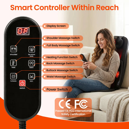 Back Massager Seat Cushion with Heat | Full Back Vibration Chair Massager for Neck, Waist, Hips & Office Chair