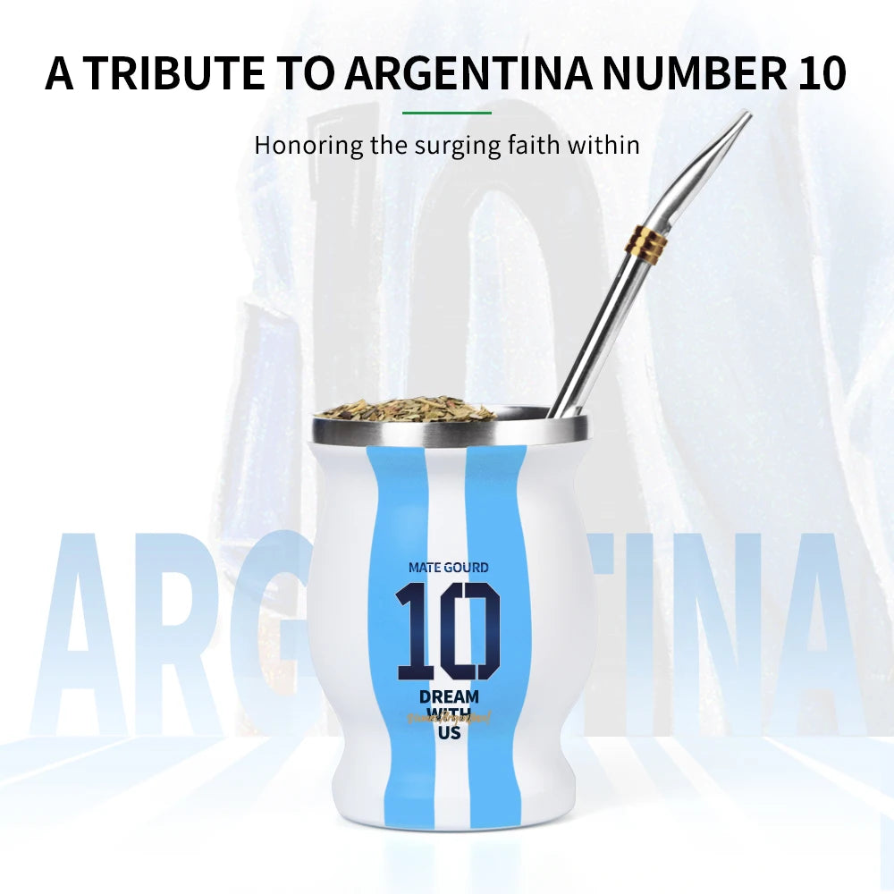 Yerba Mate Cup Set | Argentina-Inspired Stainless Steel Mate Gourd with Bombilla Straw & Cleaning Brush