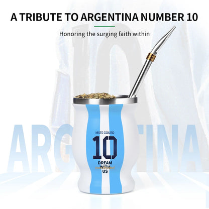 Yerba Mate Cup Set | Argentina-Inspired Stainless Steel Mate Gourd with Bombilla Straw & Cleaning Brush