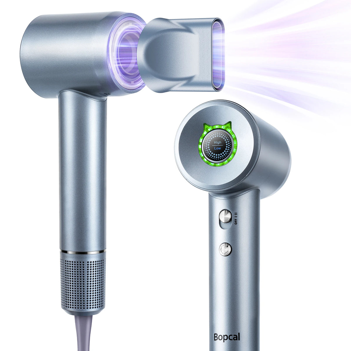 High-Speed Ionic Hair Dryer with 4 Heat Modes, LED Indicator and Magnetic Nozzle Silver
