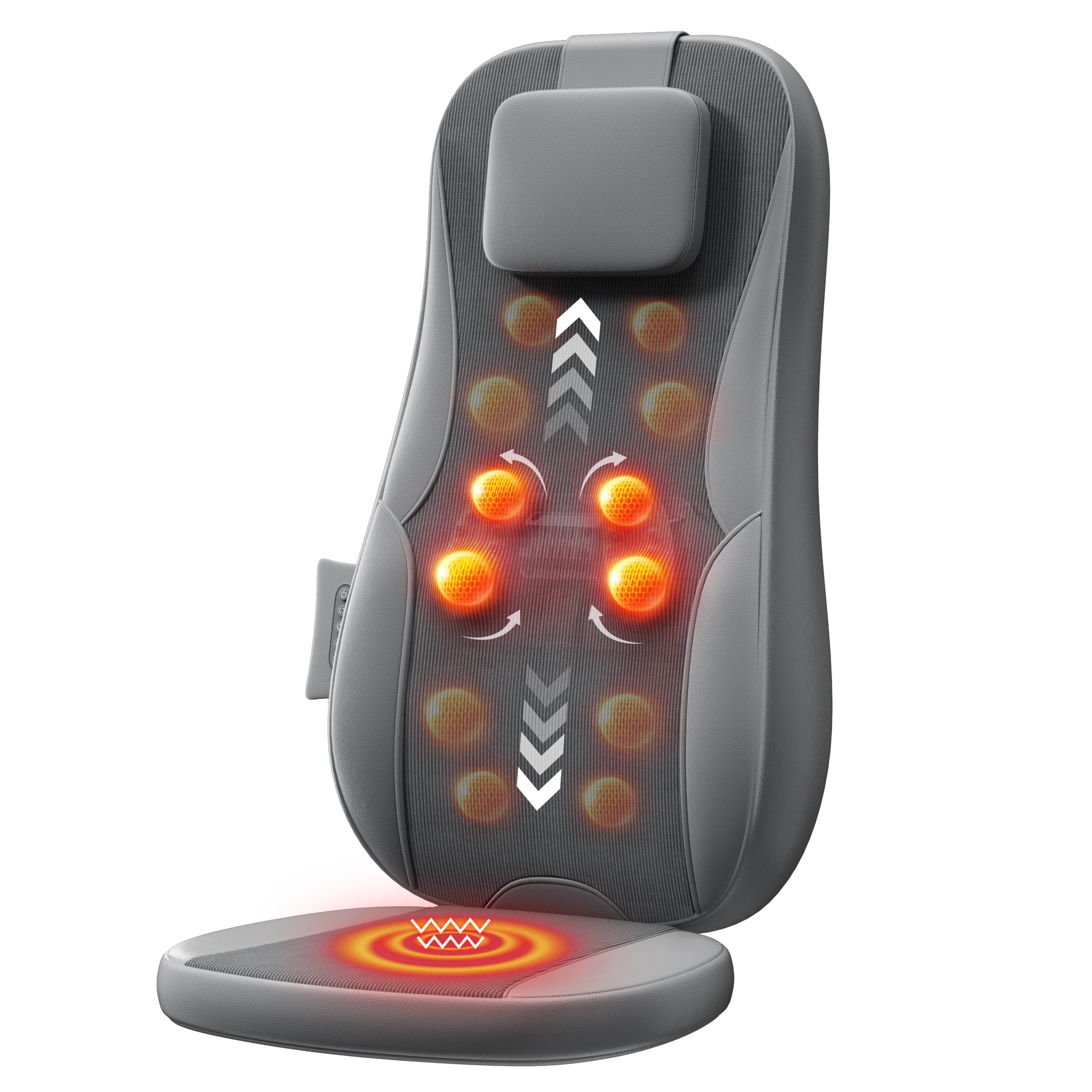 Massage Seat Cushion with Heat and Vibration | Dual-Rail Full Back Massager with 3 Modes, Spot Control & Home/Car Adapters