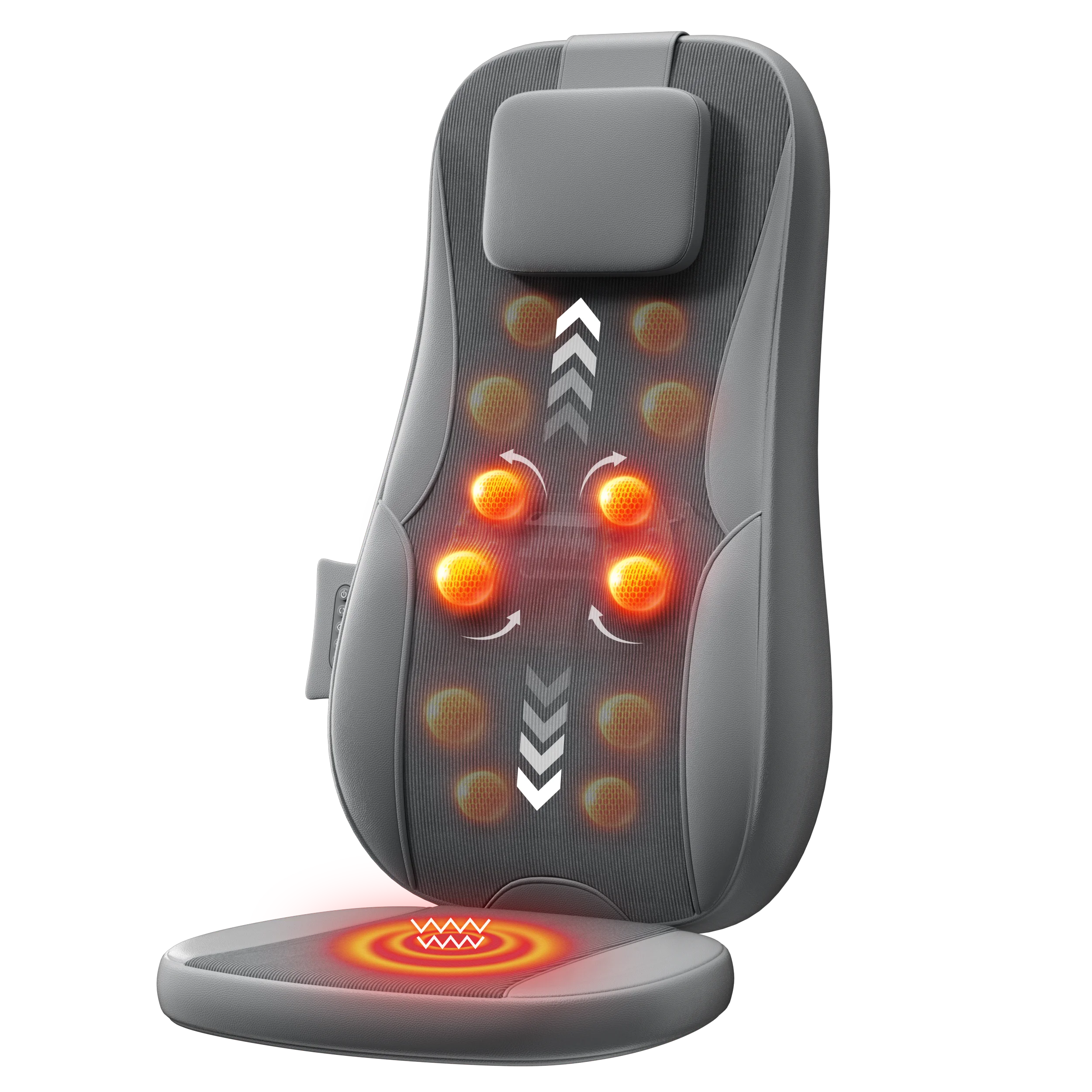 Massage Seat Cushion with Heat and Vibration | Dual-Rail Full Back Massager with 3 Modes, Spot Control & Home/Car Adapters