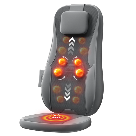 Massage Seat Cushion with Heat and Vibration | Dual-Rail Full Back Massager with 3 Modes, Spot Control & Home/Car Adapters