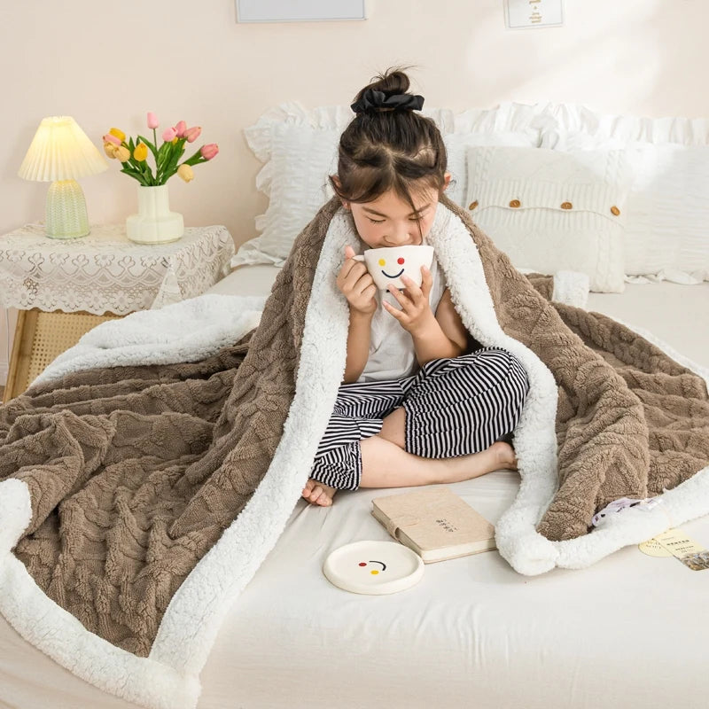 Textured Fleece Blanket with Sherpa-Style Backing