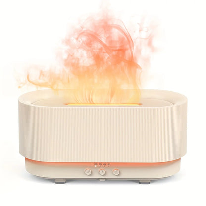 Flame Effect Essential Oil Diffuser 300ml | Ultrasonic Mist, LED Flames, 12H Runtime Beige