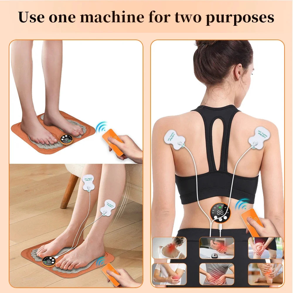 EMS Foot Massager Mat with Remote | 8 Modes, 29 Intensity Levels, Rechargeable Control & Body Electrode Pads