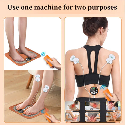 EMS Foot Massager Mat with Remote | 8 Modes, 29 Intensity Levels, Rechargeable Control & Body Electrode Pads