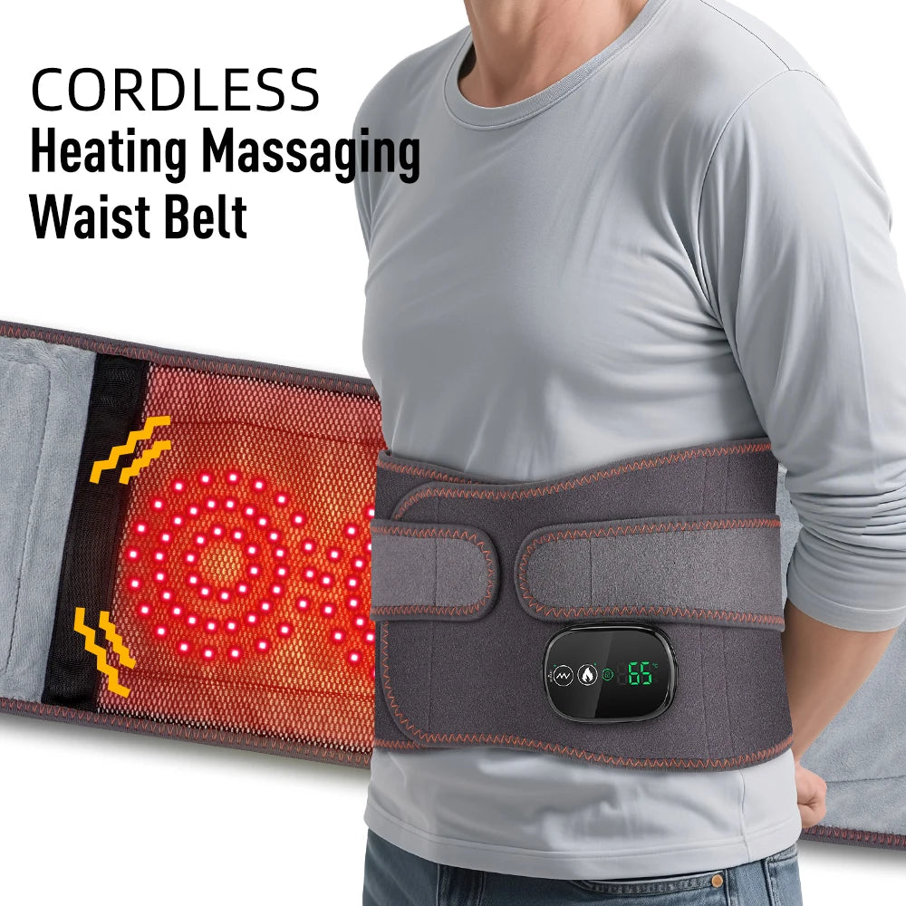 Back Massager Belt with Heat | Cordless Lumbar Heating Pad with Red Light, Vibration & Rechargeable Battery
