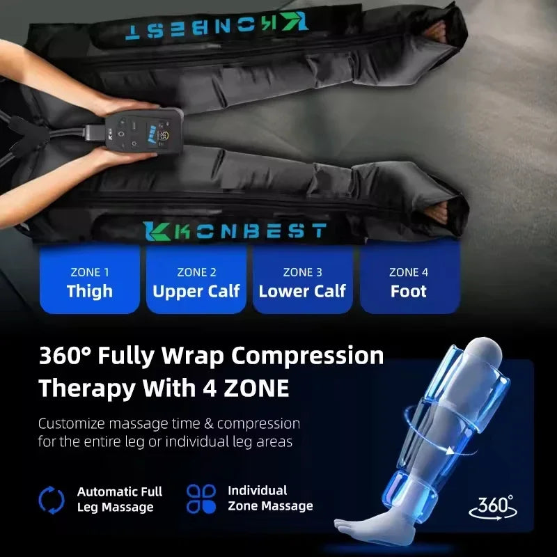Air Compression Recovery Boots | 4-Chamber Leg Massager with 30–240 mmHg, 5 Intensities, LCD Timer & Rechargeable Battery