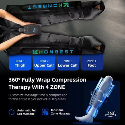 Air Compression Recovery Boots | 4-Chamber Leg Massager with 30–240 mmHg, 5 Intensities, LCD Timer & Rechargeable Battery