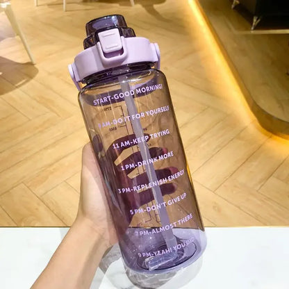68oz Motivational Water Bottle | 2L BPA-Free Bottle with Time Marker & Straw | Leakproof, Reusable Hydration Tracker for Gym, Office & Travel Purple