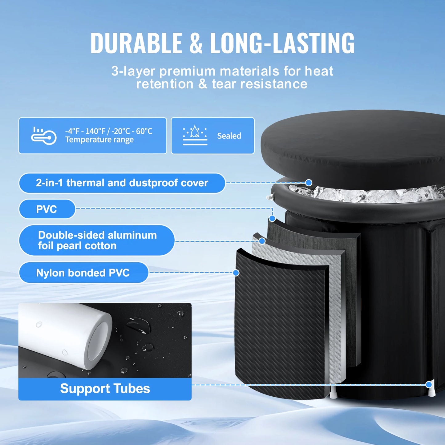 Ice Bath Tub | Portable Cold Plunge Tub for Adults with 3-Layer Insulation, Cover & Carry Bag