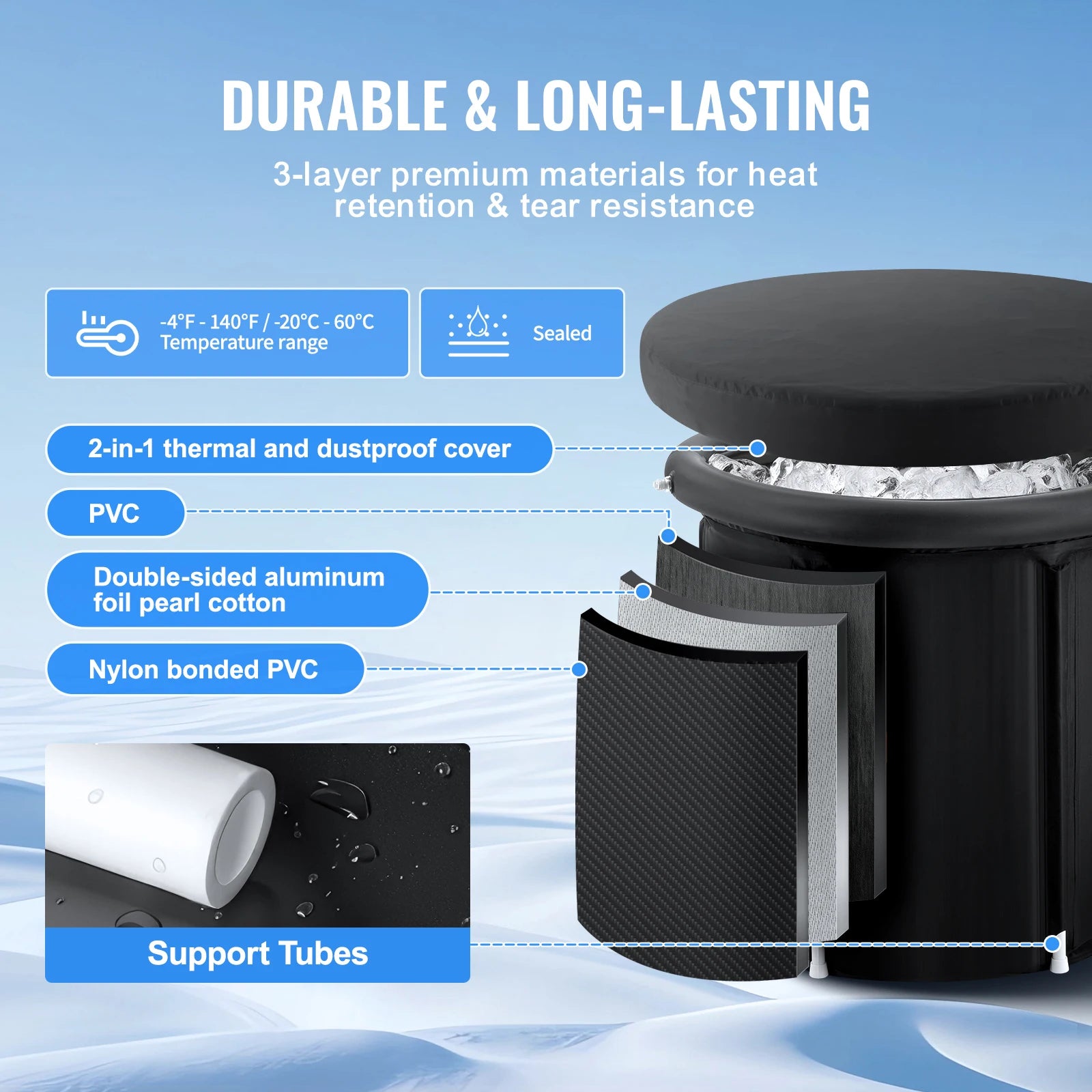 Ice Bath Tub | Portable Cold Plunge Tub for Adults with 3-Layer Insulation, Cover & Carry Bag