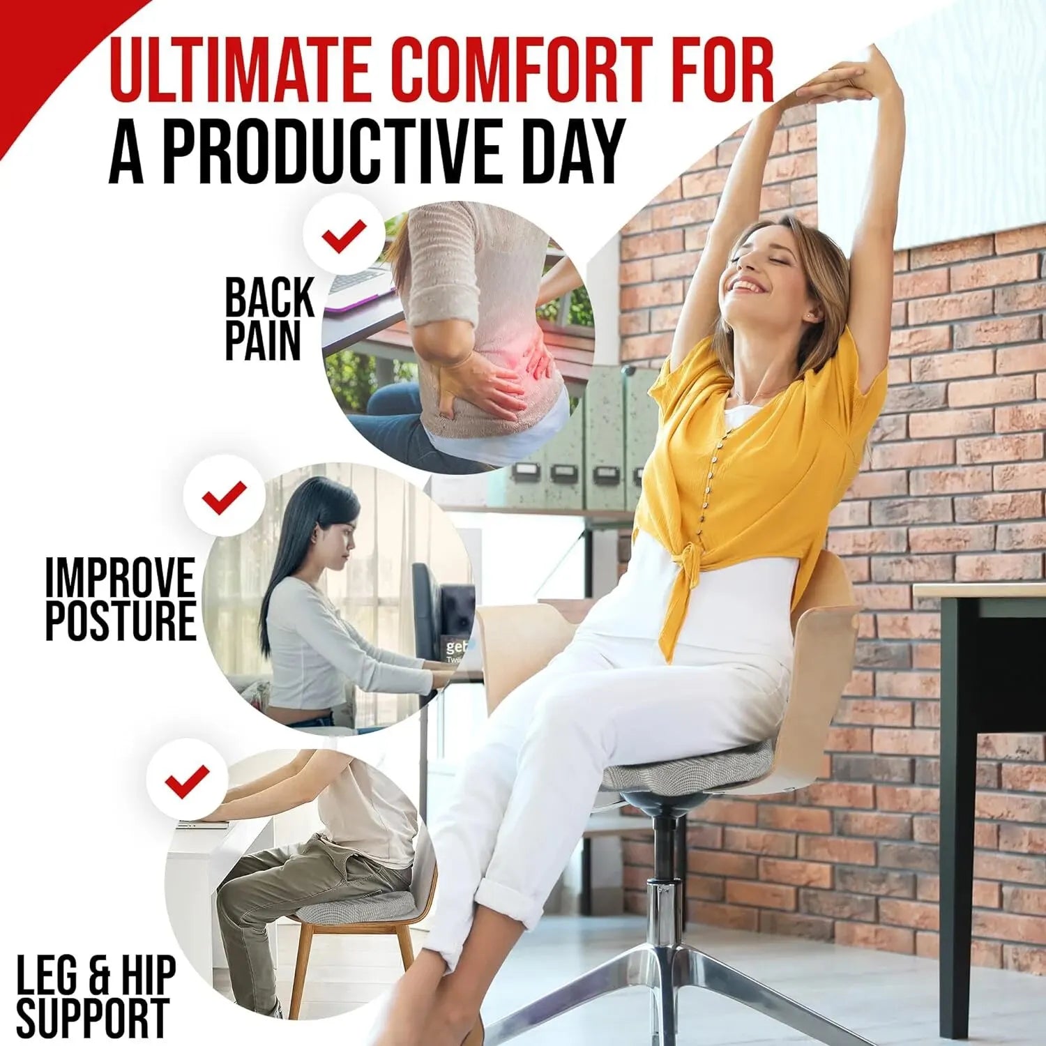 Memory Foam Coccyx Seat Cushion | Ergonomic Office Chair Pillow with U-Shaped Cutout & Removable Washable Cover