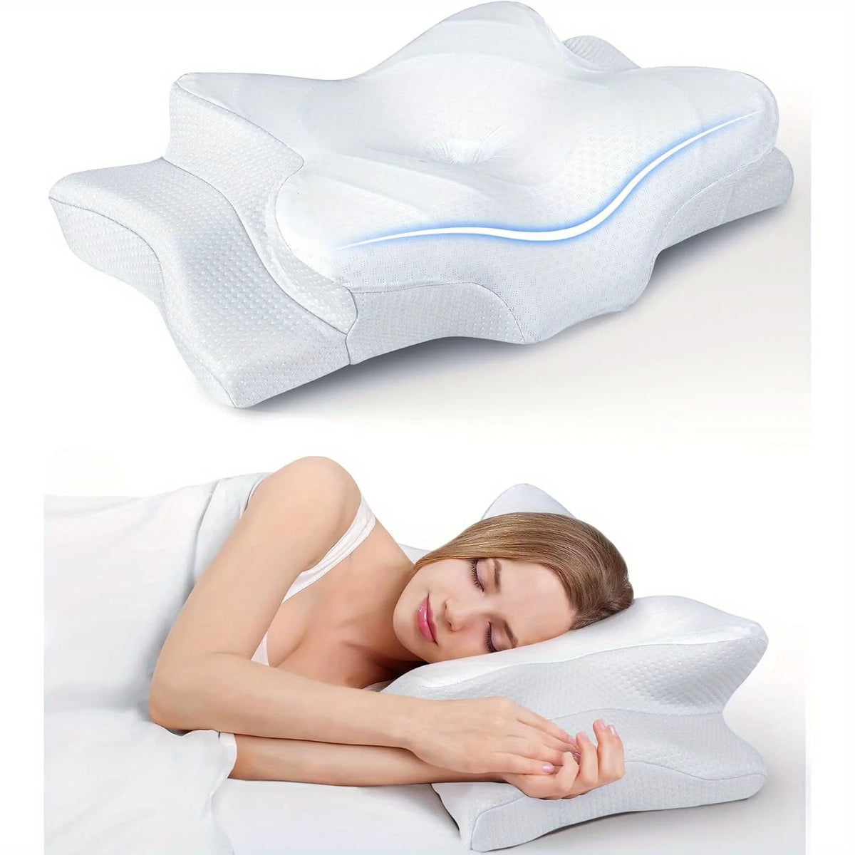 Contour Memory Foam Neck Pillow with Arm Supports White