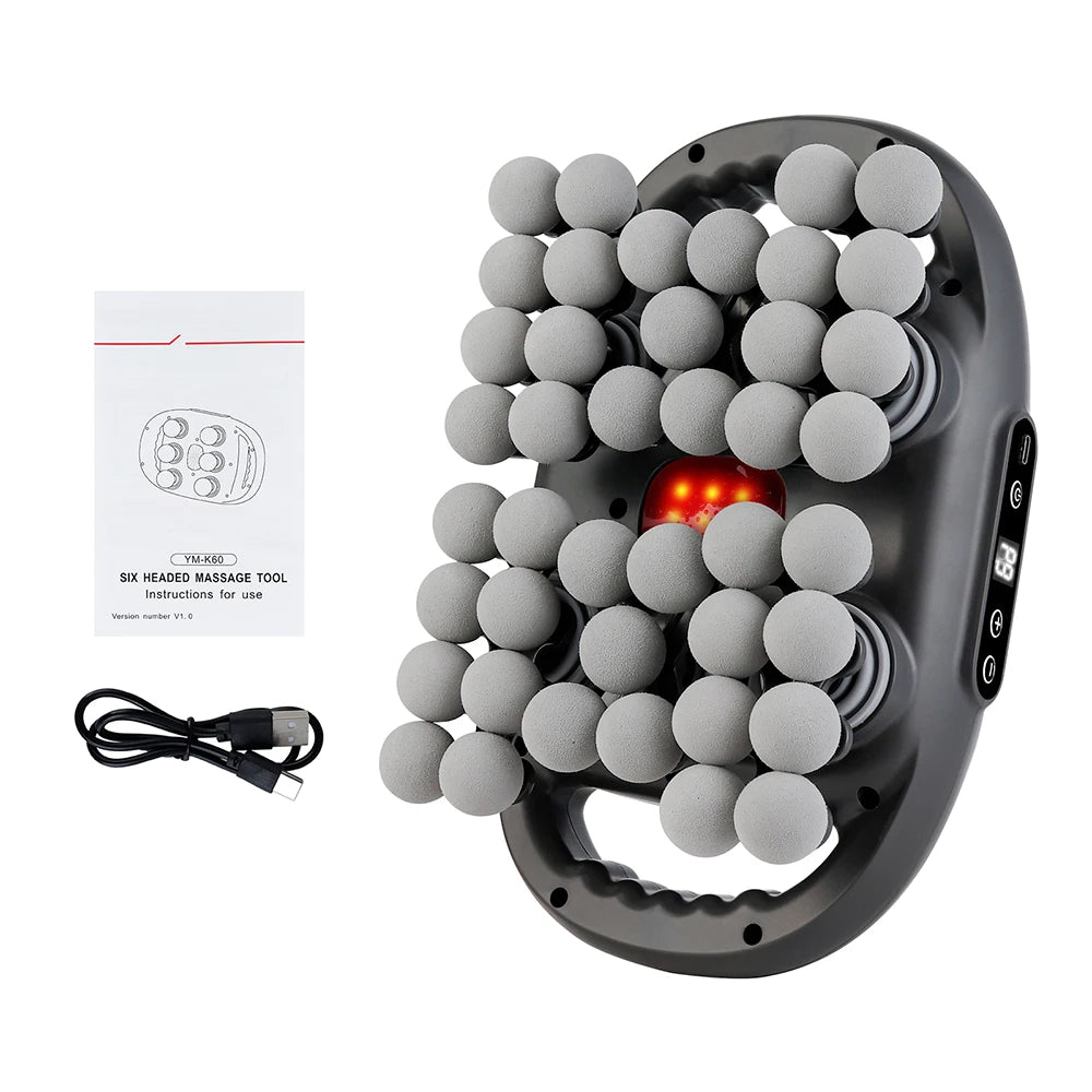42-Head Deep Tissue Massage Gun with Red Light Heat | 9 Modes, 9 Intensities & Dual-Handle Full Body Fascia Massager Black
