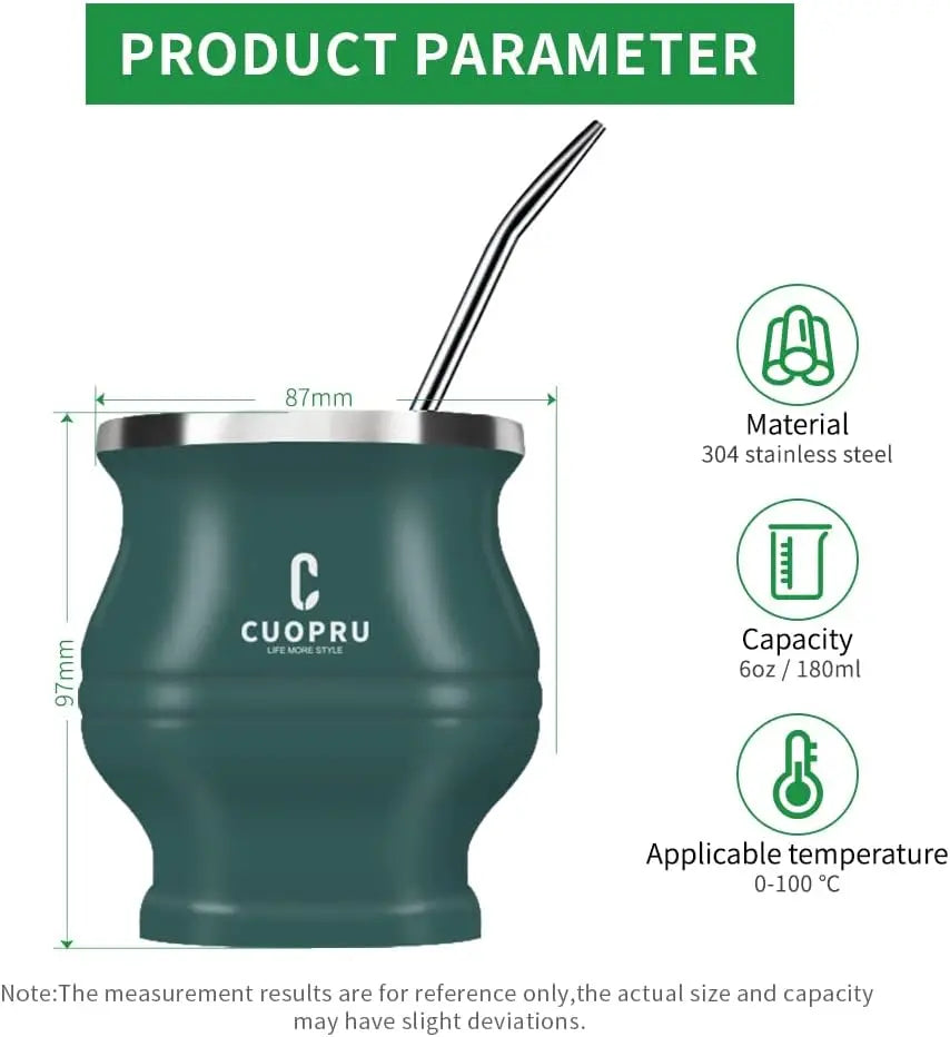 Premium Stainless Steel Yerba Mate Cup | Double-Wall Insulated Mate Gourd Set with Bombilla Straw