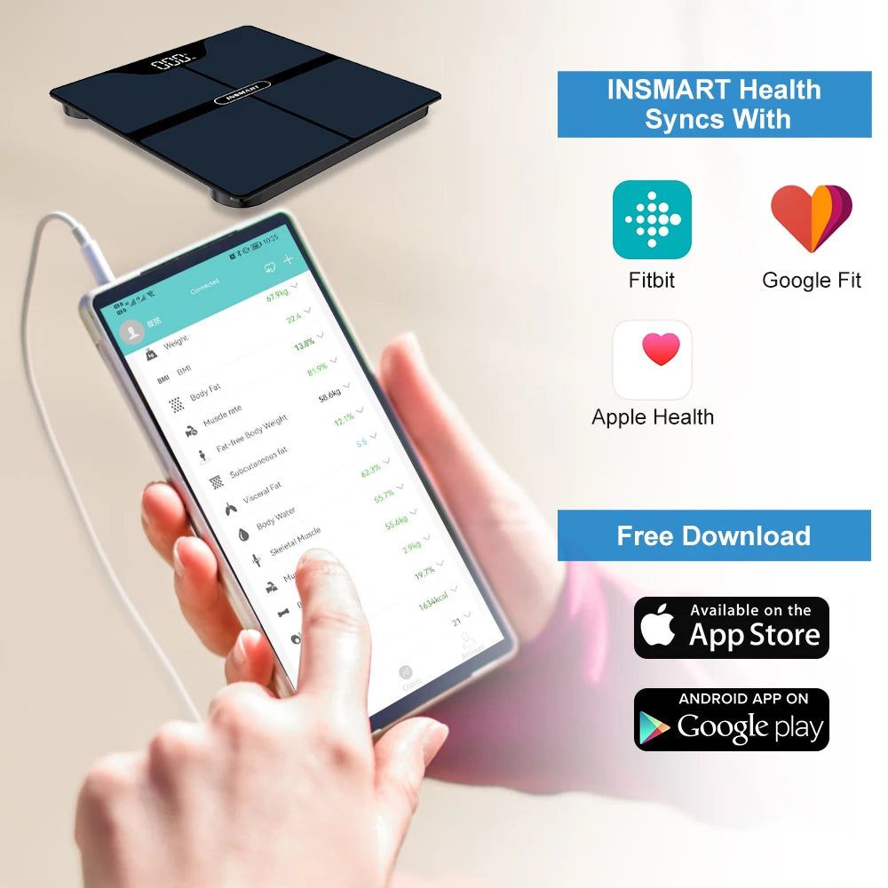 Bluetooth Smart Body Composition Scale with LED Display and App Tracking