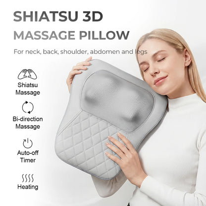 Shiatsu Neck and Back Massager | Electric 3D Kneading Massage Pillow for Neck, Lumbar & Back Pain Relief