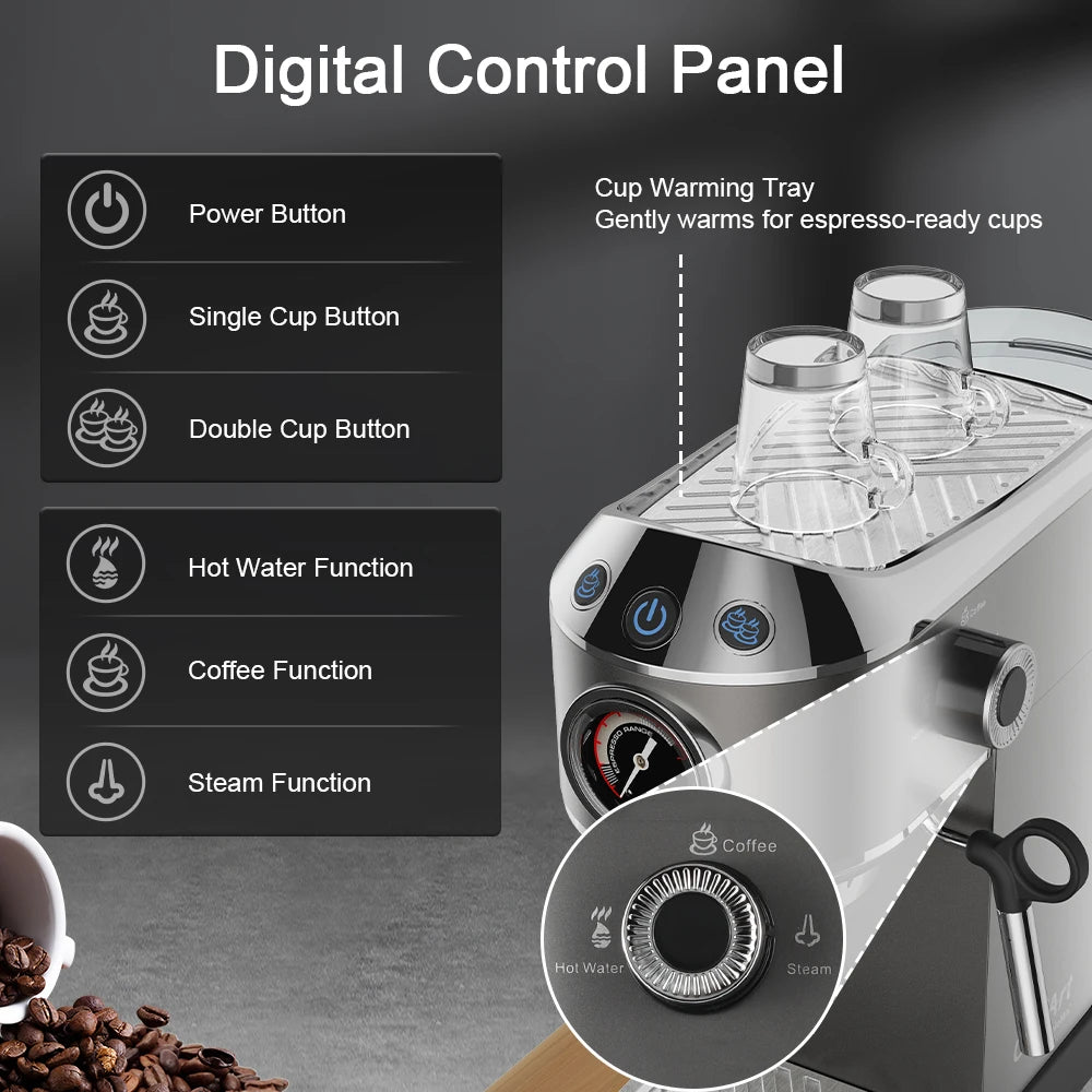 Espresso Machine with Steam Wand and 1.1 L Tank, Optional Separate Grinder