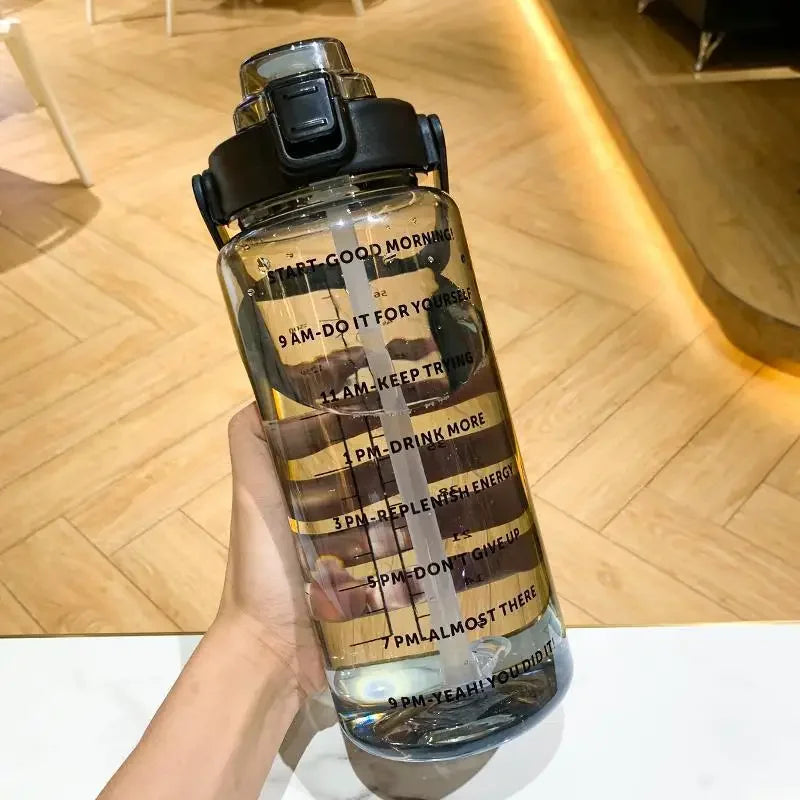 68oz Motivational Water Bottle | 2L BPA-Free Bottle with Time Marker & Straw | Leakproof, Reusable Hydration Tracker for Gym, Office & Travel Black