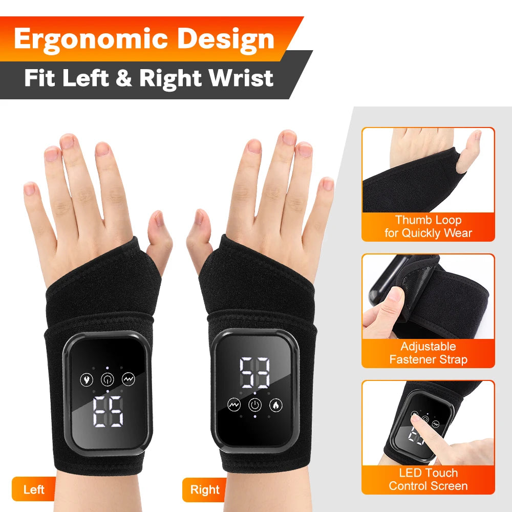 Wrist Massager with Heat | Electric Heated Wrist Brace with Vibration, Adjustable Strap & Auto Timer