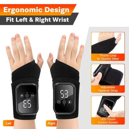 Wrist Massager with Heat | Electric Heated Wrist Brace with Vibration, Adjustable Strap & Auto Timer