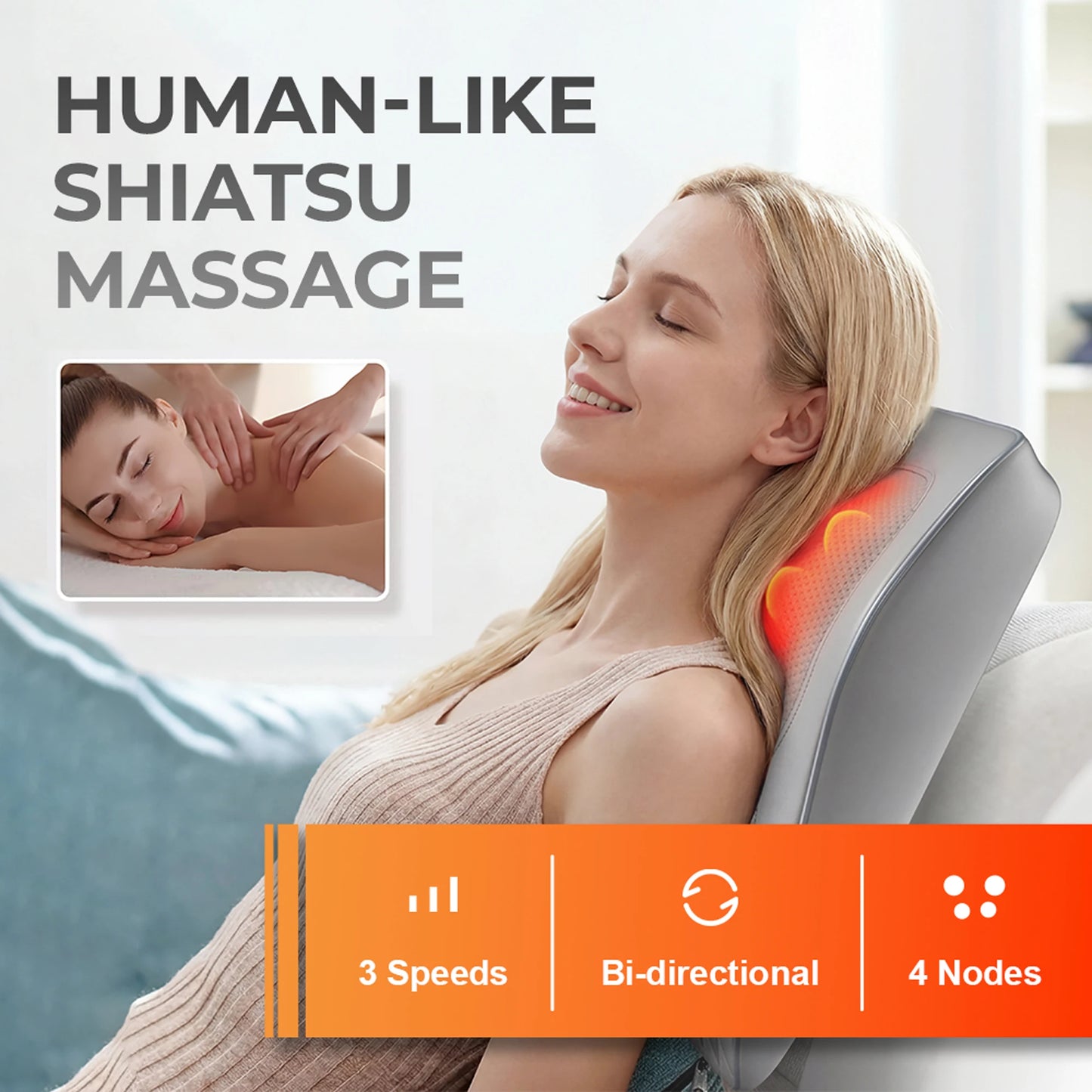 Shiatsu Neck and Back Massager | Electric 3D Kneading Massage Pillow for Neck, Lumbar & Back Pain Relief