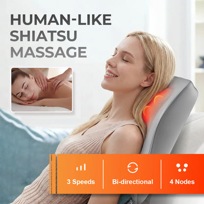 Shiatsu Neck and Back Massager | Electric 3D Kneading Massage Pillow for Neck, Lumbar & Back Pain Relief