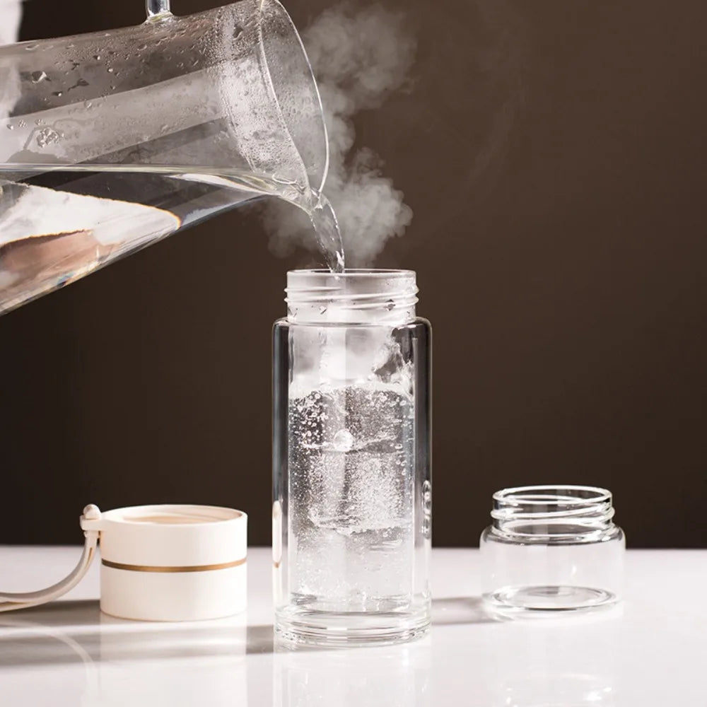 13.5 oz Glass Tea Infuser Bottle | Double-Wall Borosilicate Tumbler with Removable Stainless Steel Filter & Leak-Resistant Lid