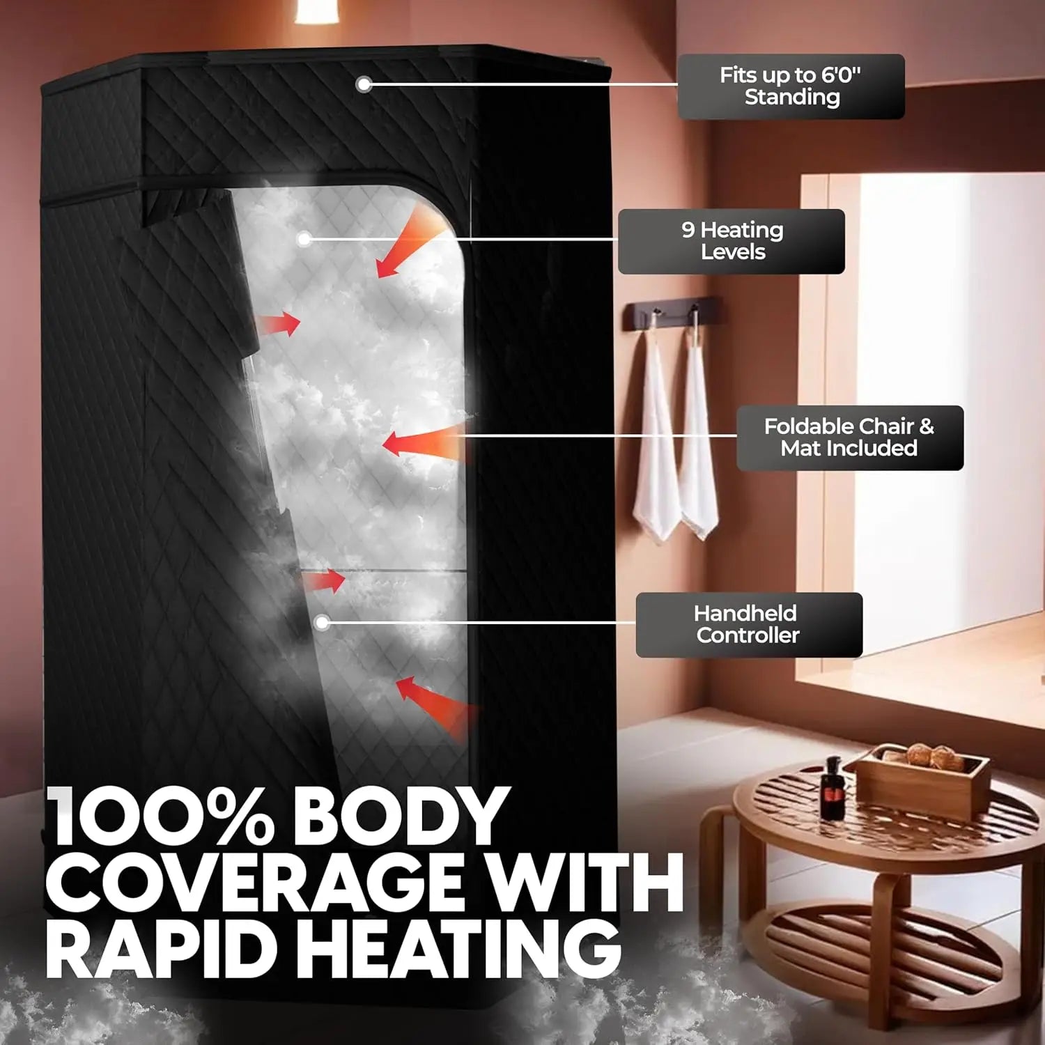 Portable Steam Sauna Tent with Ice Bath Tub | Home Contrast Therapy Sauna with Remote, 9 Heat Levels & Foldable Design