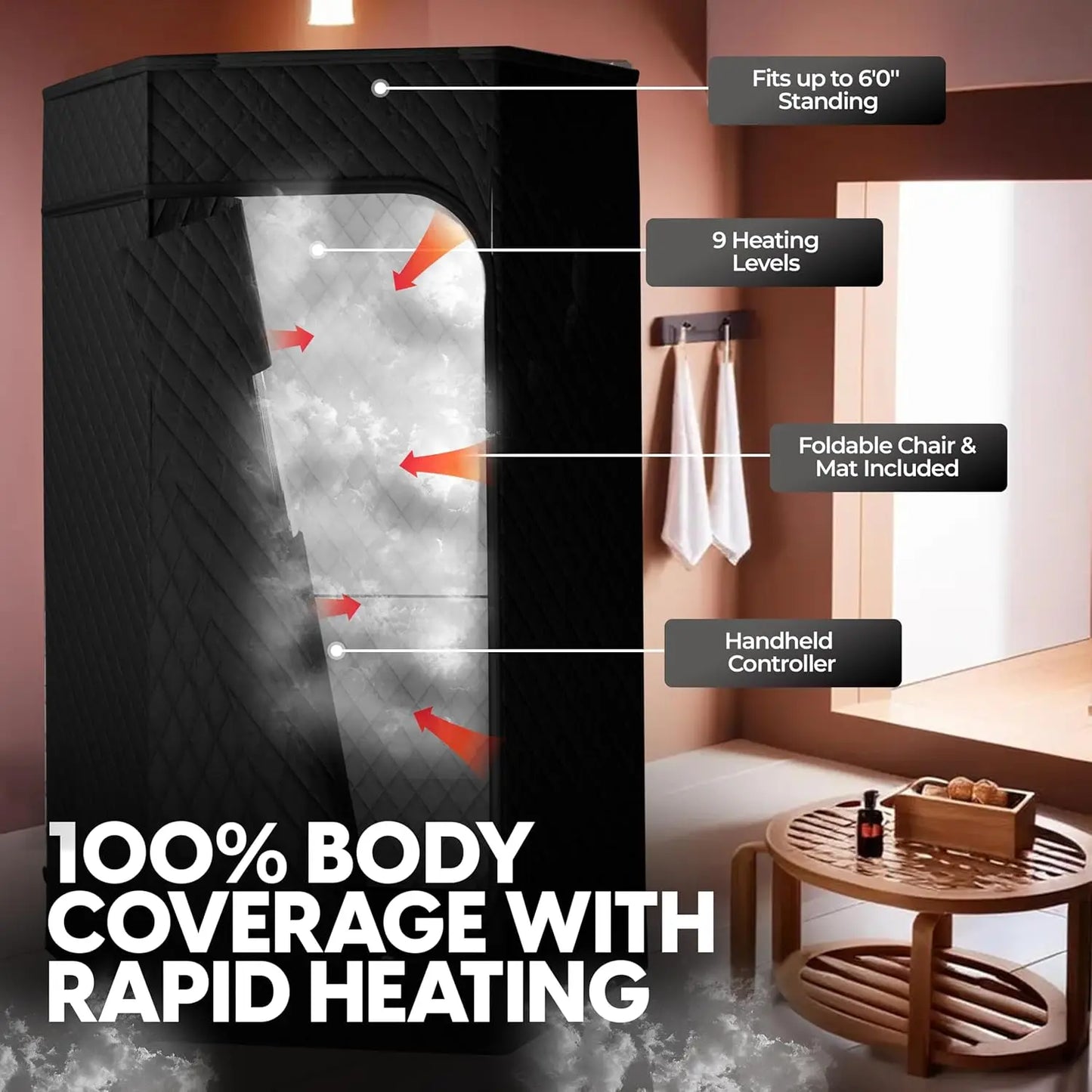 Portable Steam Sauna Tent with Ice Bath Tub | Home Contrast Therapy Sauna with Remote, 9 Heat Levels & Foldable Design