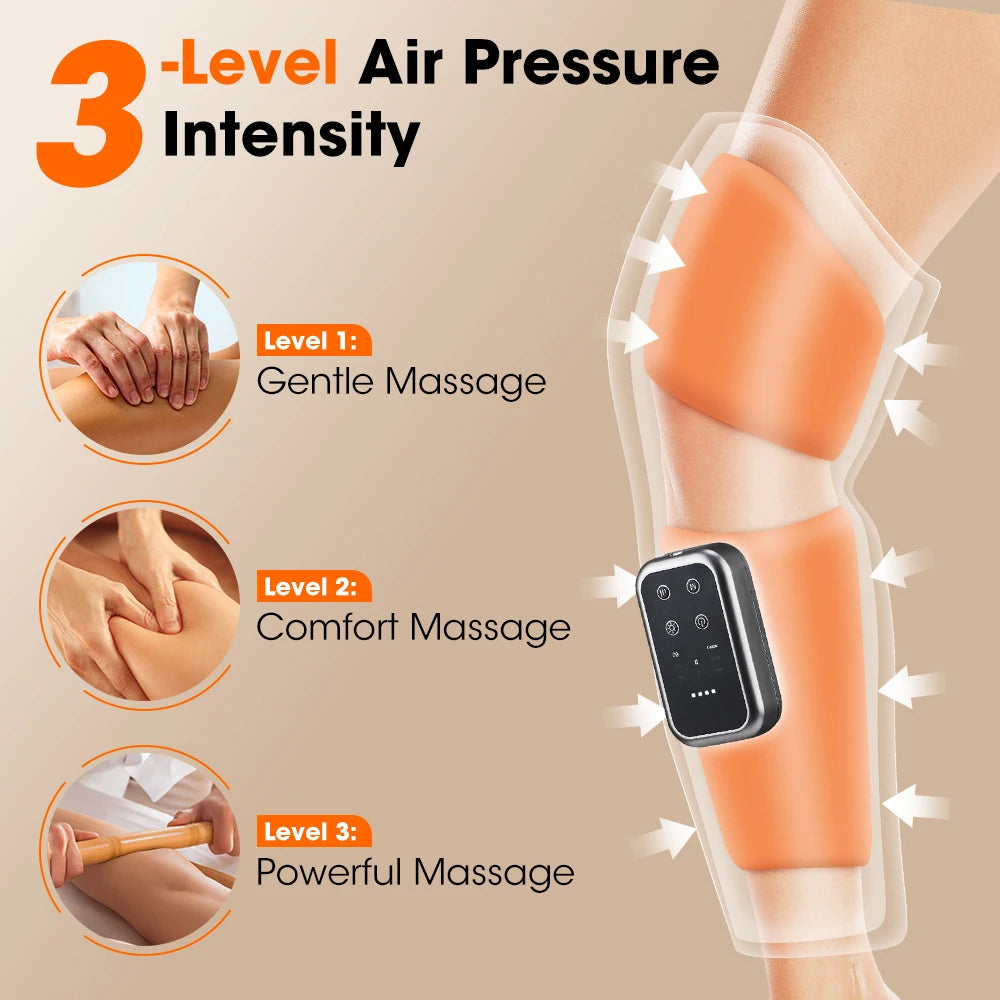 Calf and Knee Massager with Heat and Air Compression | Cordless Leg Wrap with 3 Heat Levels and Adjustable Pressure