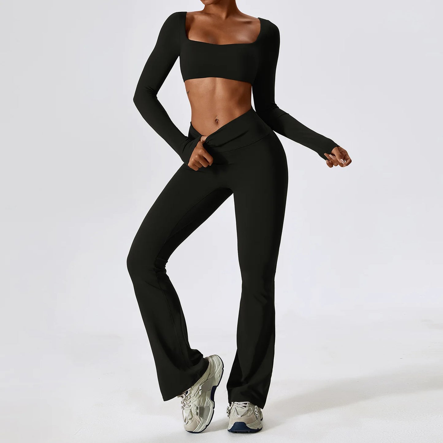 Seamless Yoga Set for Women | 2-Piece Sports Bra and Leggings Workout Outfit with Breathable Compression Fit Advanced Black Set-3