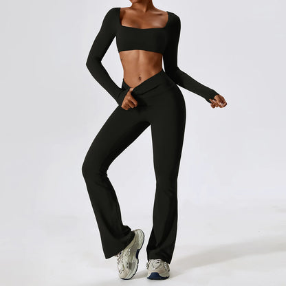 Seamless Yoga Set for Women | 2-Piece Sports Bra and Leggings Workout Outfit with Breathable Compression Fit Advanced Black Set-3
