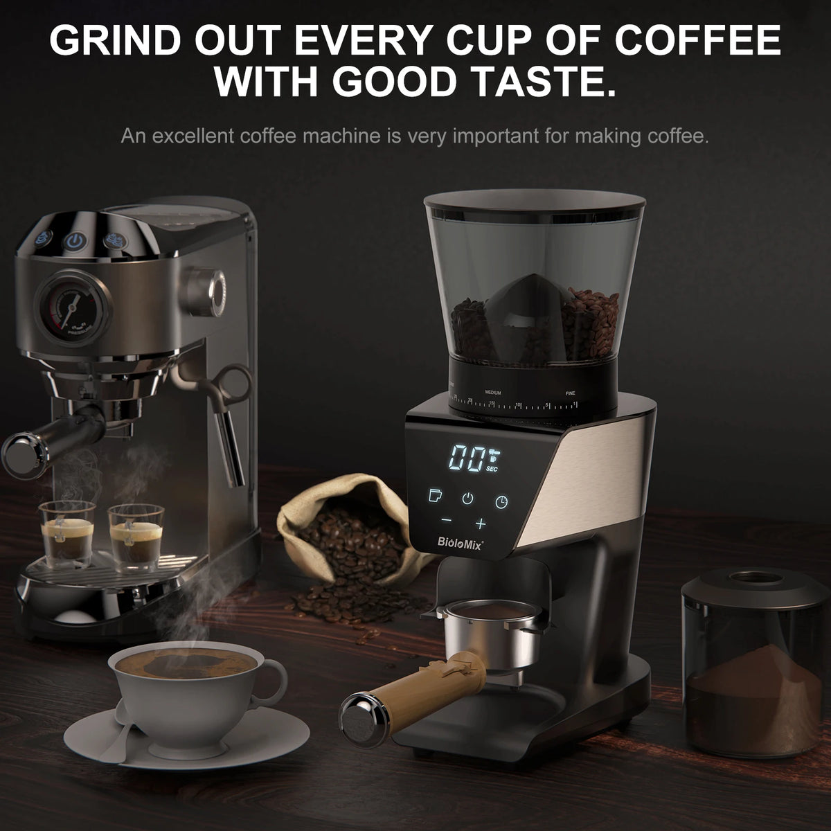 Espresso Machine with Steam Wand and 1.1 L Tank, Optional Separate Grinder