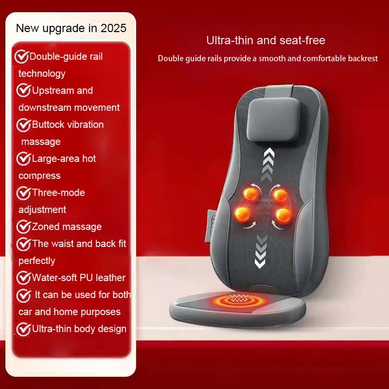 Massage Seat Cushion with Heat and Vibration | Dual-Rail Full Back Massager with 3 Modes, Spot Control & Home/Car Adapters