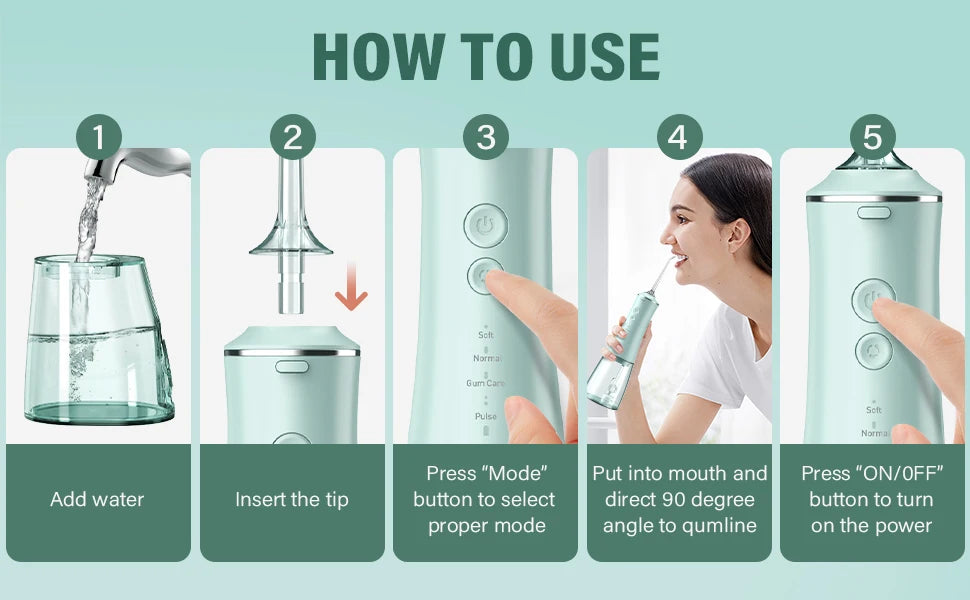 Cordless Water Flosser | 280ml Portable Oral Irrigator | 4 Modes, 6 Tips, USB Rechargeable | 30-Day Battery & IPX7 Waterproof for Deep Dental Cleaning