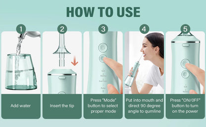 Cordless Water Flosser | 280ml Portable Oral Irrigator | 4 Modes, 6 Tips, USB Rechargeable | 30-Day Battery & IPX7 Waterproof for Deep Dental Cleaning