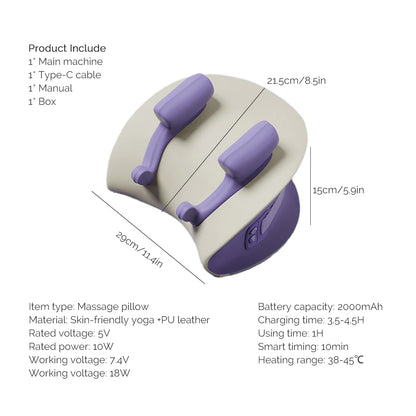 Wireless Neck and Shoulder Massage Pillow with Heat | 6D Kneading Heads, 2 Heat Levels & 2000mAh Rechargeable Battery