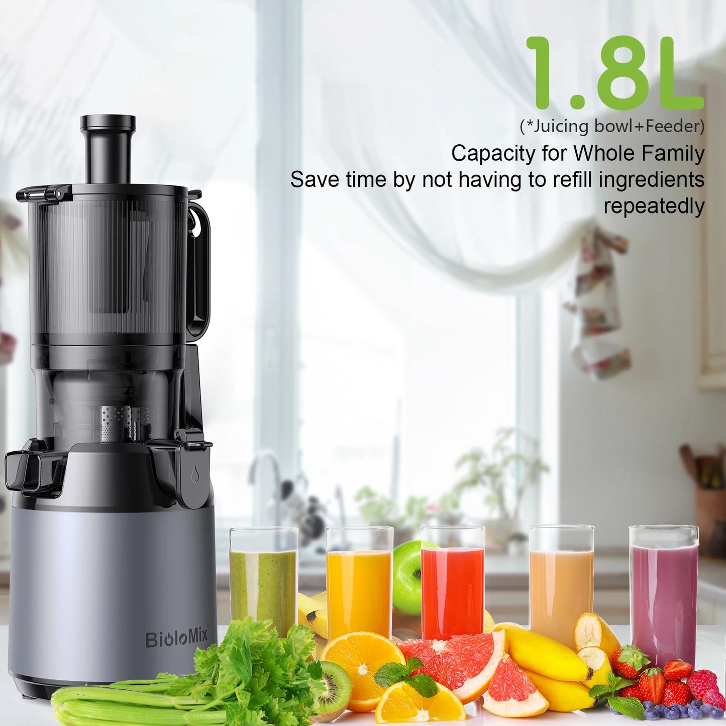 Cold Press Juicer Machine | Wide Chute Slow Masticating Juicer with Quiet Motor, Triple Filter & Easy Clean Rinse Plug | BPA-Free 150W Juicer Extractor