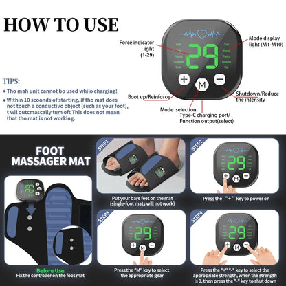 EMS Foot Massager Slippers with Remote | 10 Modes, 29 Intensity Levels, 4 Electrode Pads & USB-C Rechargeable Control