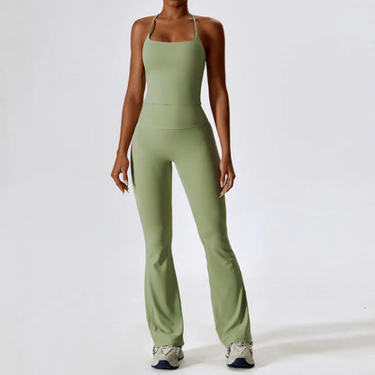 Seamless Yoga Set for Women | 2-Piece Sports Bra and Leggings Workout Outfit with Breathable Compression Fit Bean Green Set-1
