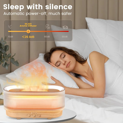 Flame Effect Essential Oil Diffuser 300ml | Ultrasonic Mist, LED Flames, 12H Runtime