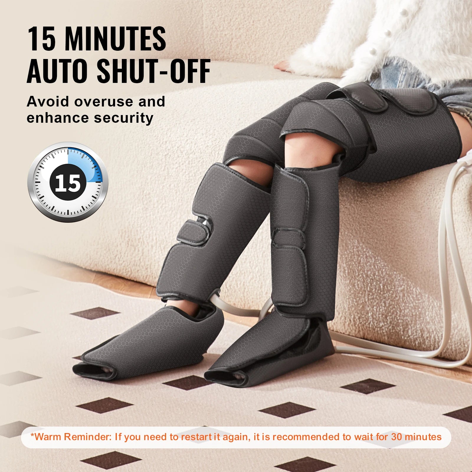 Leg Compression Massager with Heat | Full Foot, Calf & Thigh Air Compression Wraps with 3 Modes, 3 Intensities & Knee Heating