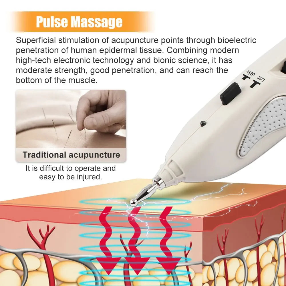 Electric Acupuncture Pen for Pain Relief | Needle-Free Meridian Therapy Massager with LCD Display, 10 Intensity Levels, 3 Tips & Rechargeable Design